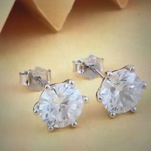 Lustro Stella Concave cut Finest CZ Earrings in Platinum over Sterling Silver
